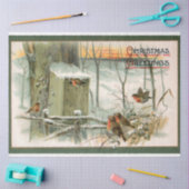 ヴィンテージロビン雪の中でクリスマスの挨拶 薄葉紙 (クラフト)