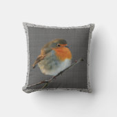 ヴィンテージロビン鳥、素朴なダークグレーバーラップフレーム クッション (正面)
