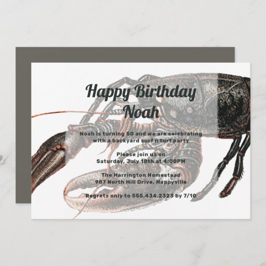 ヴィンテージロブスターアート誕生日パーティーへの招待 招待状 (正面/裏面)