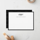 ヴィンテージロブスターイラストレーションパーソナライズされたブラック ノートカード (正面/裏面インサイチュ)