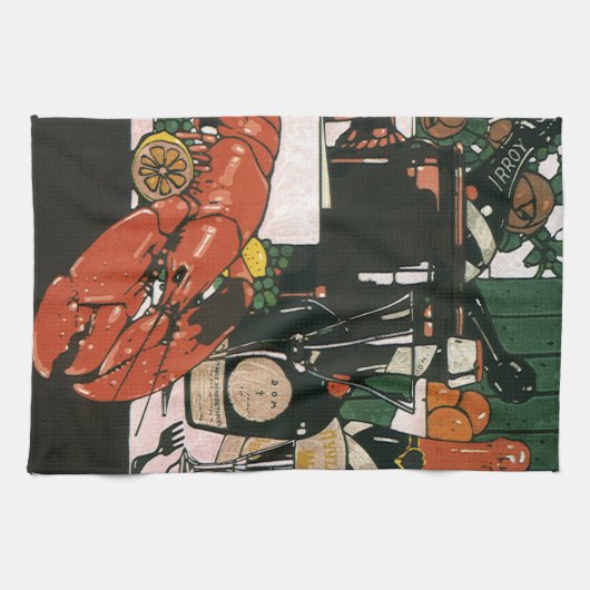 ヴィンテージロブスターシャンパンファンシーエレガントパーティー キッチンタオル (横)