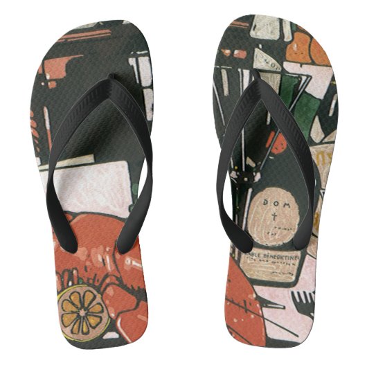 ヴィンテージロブスターシャンパンファンシーエレガントパーティー ビーチサンダル (フットベッド)