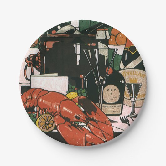 ヴィンテージロブスターシャンパンファンシーエレガントパーティー ペーパープレート (正面)