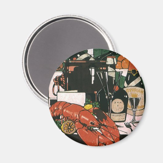 ヴィンテージロブスターシャンパンファンシーエレガントパーティー マグネット (正面/裏面)