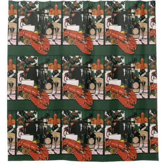 ヴィンテージロブスターシャンパーニュファンシーエレガントパーティー シャワーカーテン (正面)