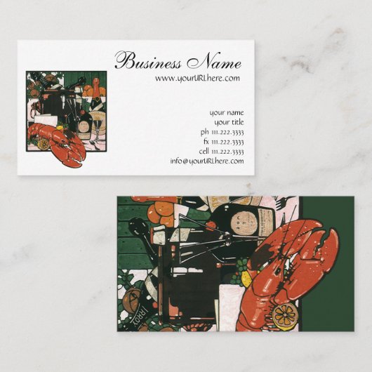 ヴィンテージロブスターシャンパーニュファンシーエレガントパーティー 名刺 (正面/裏面)