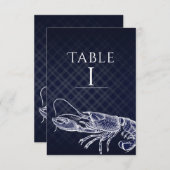 ヴィンテージロブスターネイビーエレガントブルーテーブル番号 招待状 (正面/裏面)