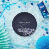 ヴィンテージロブスターネイビーブルーエレガントシック披露宴 ペーパープレート (パーティー)