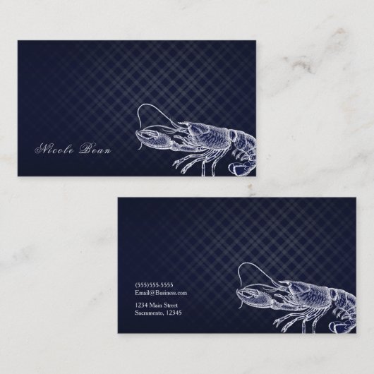 ヴィンテージロブスターネイビーブルーエレガントシーフードカスタム 名刺 (正面/裏面)