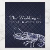 ヴィンテージロブスターネイビーブルーエレガントワインラベル ワインラベル (シングルラベル)