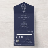 ヴィンテージロブスターブルーQR RSVPファーム結婚ズ オールインワン招待状 (内側)