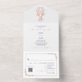 ヴィンテージロブスターレッド&ブルーRSVP QRビーチ結婚式 オールインワン招待状 (内側)