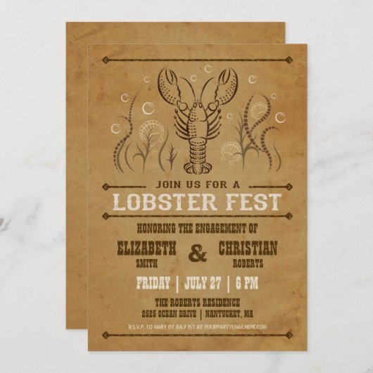 ヴィンテージロブスター婚約パーティ招待状 招待状 (正面/裏面)