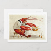 ヴィンテージロブスター食べのサラダ葉書 ポストカード (正面/裏面)