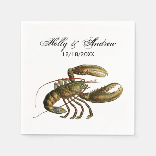 ヴィンテージロブスター#3スケッチ スタンダードカクテルナプキン (正面)
