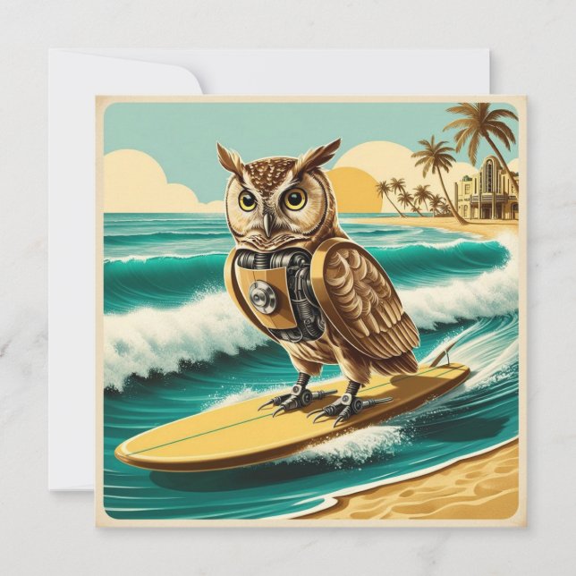 ヴィンテージロボットフクロウサーフィンオンビーチ (正面)