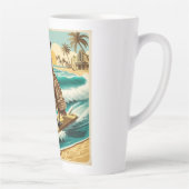 ヴィンテージロボットフクロウサーフィンオンビーチ カフェラテマグ (右)