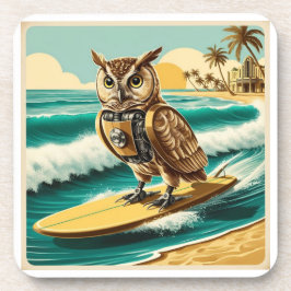 ヴィンテージロボットフクロウサーフィンオンビーチ コースター