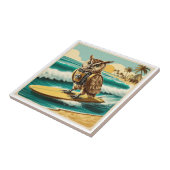 ヴィンテージロボットフクロウサーフィンオンビーチ タイル (側面)