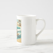 ヴィンテージロボットフクロウサーフィンオンビーチ ボーンチャイナマグカップ (右)