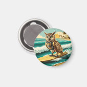 ヴィンテージロボットフクロウサーフィンオンビーチ マグネット (正面/裏面)