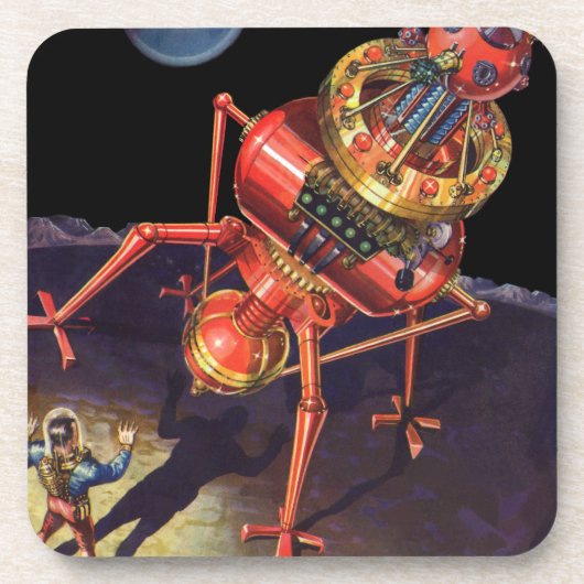 ヴィンテージロボット付きSFエイリアン宇宙飛行士 コースター (正面)