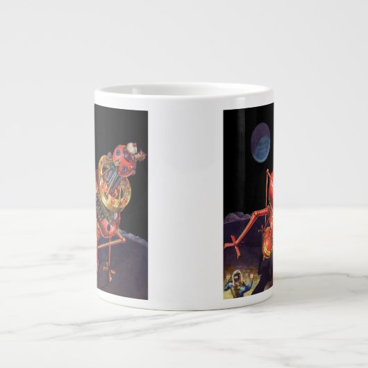 ヴィンテージロボット付きSFエイリアン宇宙飛行士 ジャンボコーヒーマグカップ (正面)