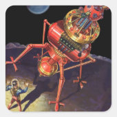 ヴィンテージロボット付きSFエイリアン宇宙飛行士 スクエアシール (正面)