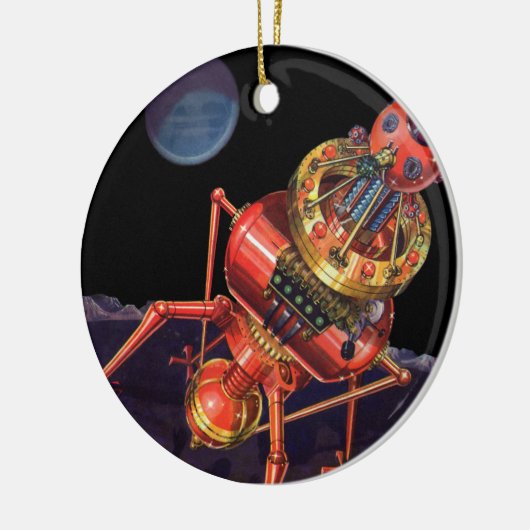 ヴィンテージロボット付きSFエイリアン宇宙飛行士 セラミックオーナメント (左)