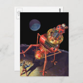 ヴィンテージロボット付きSFエイリアン宇宙飛行士 ポストカード (正面/裏面)