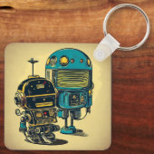 ヴィンテージロボット古い汚い素朴なスチームパンク キーホルダー (裏面)