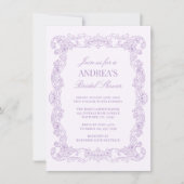 ヴィンテージロマンエレガントティラベンダーブライダルシャワー 招待状 (正面)