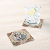 ヴィンテージロマンスカップル：アンティークバラガーリーラブ スクエアペーパーコースター (インサイチュ)