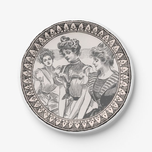 ヴィンテージロマンスカップル：アンティークバラガーリーラブ ペーパープレート (正面)