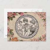 ヴィンテージロマンスカップル：アンティークバラガーリーラブ ポストカード (正面/裏面)