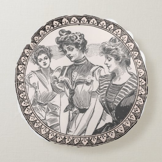 ヴィンテージロマンスカップル：アンティークバラガーリーラブ ラウンドクッション (正面)