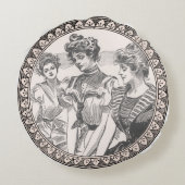 ヴィンテージロマンスカップル：アンティークバラガーリーラブ ラウンドクッション (裏面)