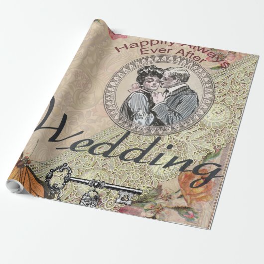 ヴィンテージロマンスカップル:アンティークバラガーリーラブ ラッピングペーパー (アンロールド)