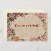 ヴィンテージロマンスカップル：アンティークバラガーリーラブ 招待状 (正面/裏面)