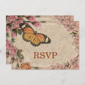 ヴィンテージロマンスカップル アンティークローズ ウェディング 招待状 (正面/裏面)