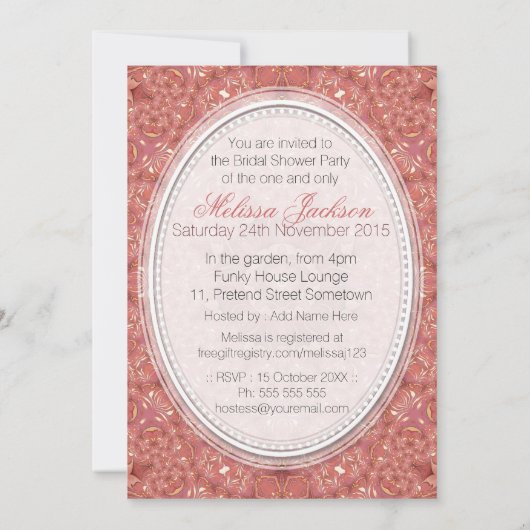 ヴィンテージロマンスピンクブライダルシャワー招待 招待状 (裏面)