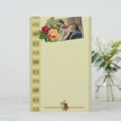 ヴィンテージロマンスポストカード&バラ金ゴールドエッジ 便箋 (スタンド正面)