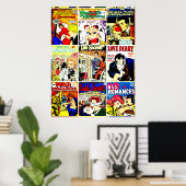 ヴィンテージロマンス漫画ブックカバーコラージュ ポスター (ホームオフィス)