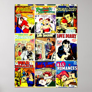 ヴィンテージロマンス漫画ブックカバーコラージュ ポスター