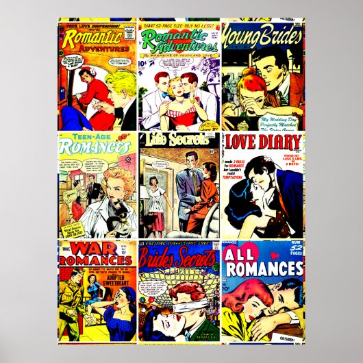 ヴィンテージロマンス漫画ブックカバーコラージュ ポスター (正面)