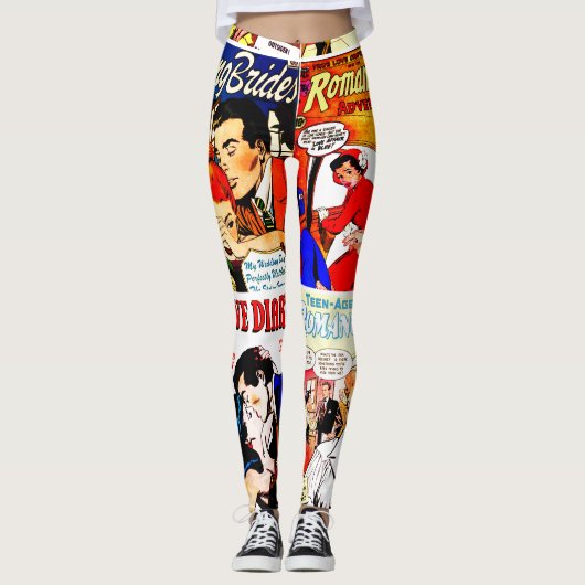 ヴィンテージロマンス漫画ブックカバーコラージュ レギンス (正面)