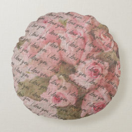 ヴィンテージロマンス:手書き「I Love You」 ラウンドクッション