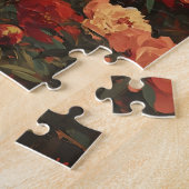 ヴィンテージロマンス：赤い牡丹のフィールドのカップル ジグソーパズル (側面)