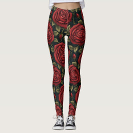 ヴィンテージロマンス： William Morris Red Rose Tapestry レギンス