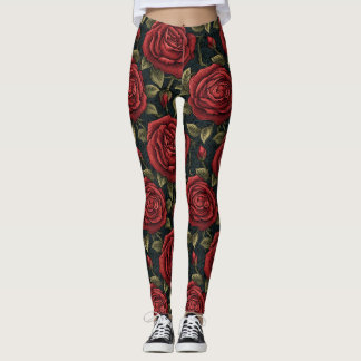 ヴィンテージロマンス： William Morris Red Rose Tapestry レギンス